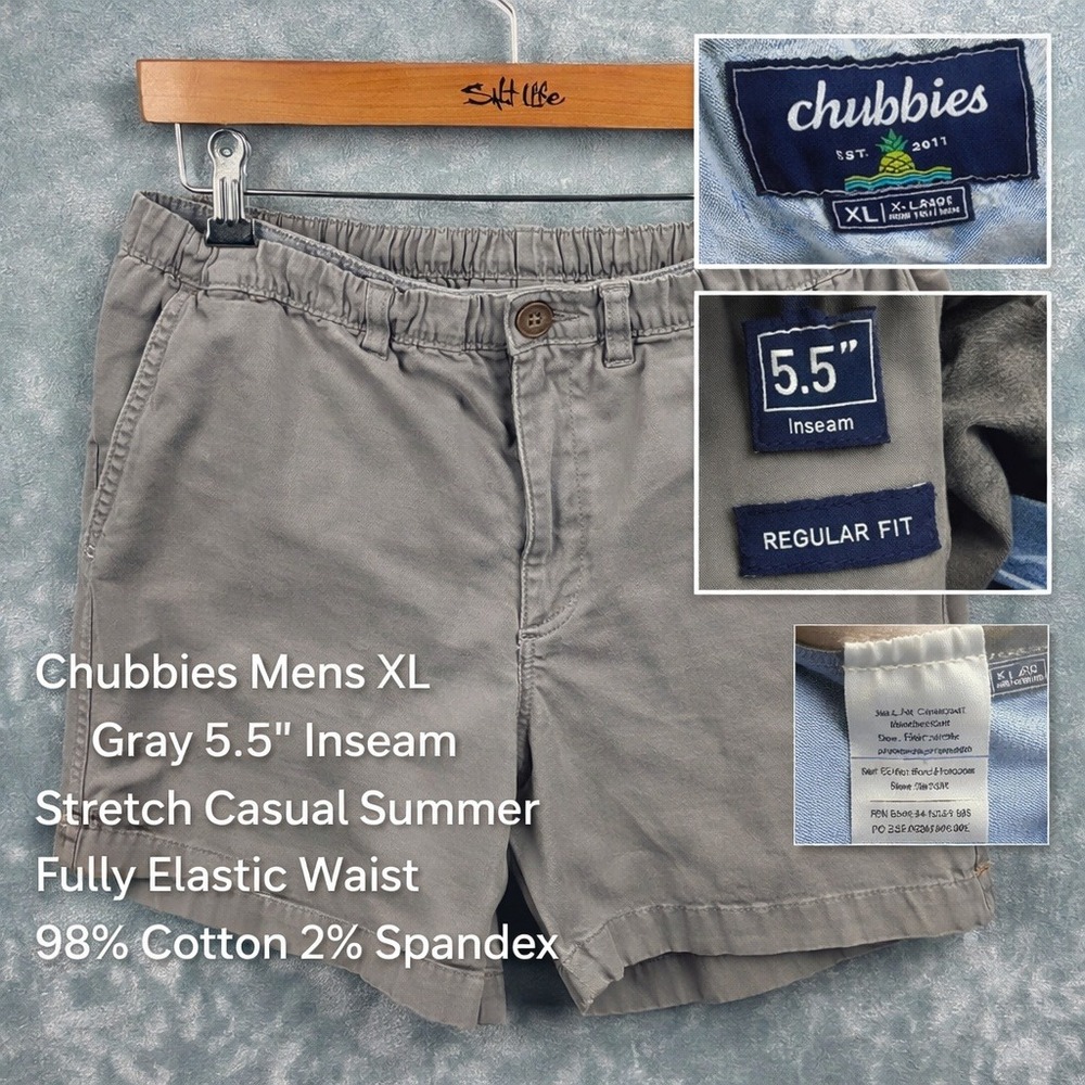 Chubbies Shorts Mens XL Gray 5.5 (5") Inseam Elastic Waist Stretch Casual Preppy - Picture 2 of 13